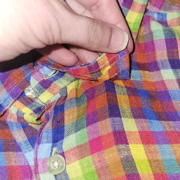 Scott Barber Delavé 100% Linen Plaid/Checkered Button Up/Button Down Shirt L - Picture 5 of 11